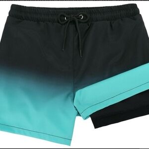 Boys Black and Teal Ombre Swim Shorts With Inner Liner And 2 Side Pockets